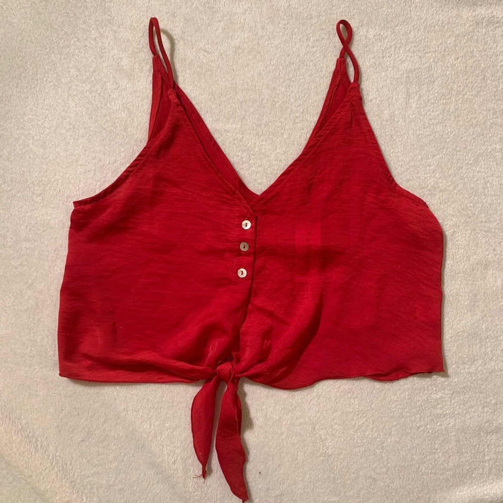 Red Crop Top With A Tie In The Front